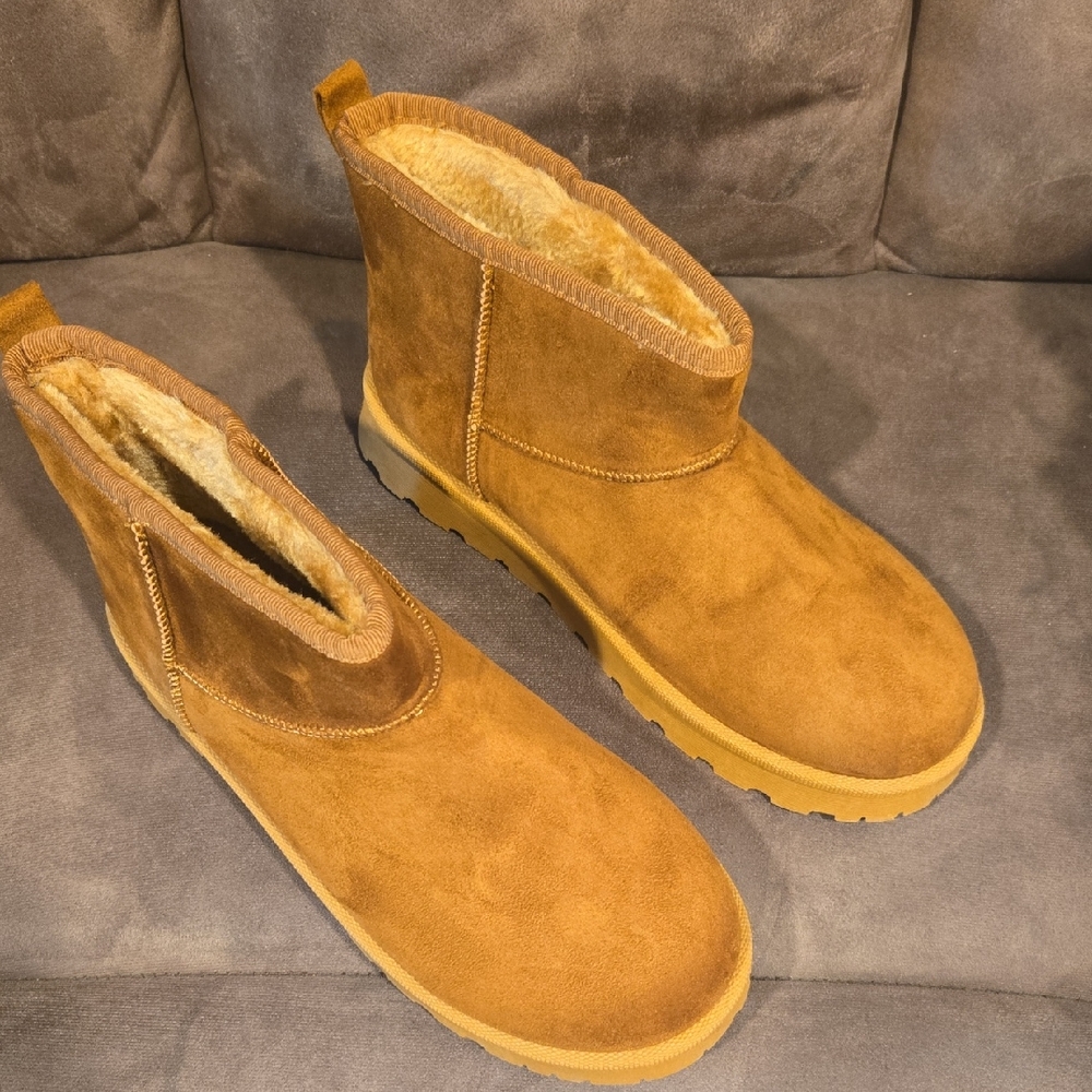 Tan Suede Ankle Boots with Fur Lining